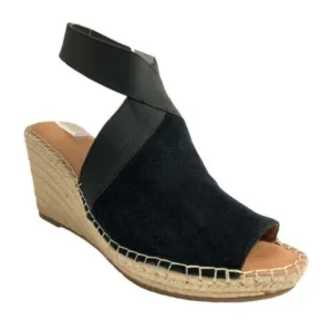 Gentle Souls Sandals Women Size 9.5M Black Espadrille Colleen Open-toe Wedge