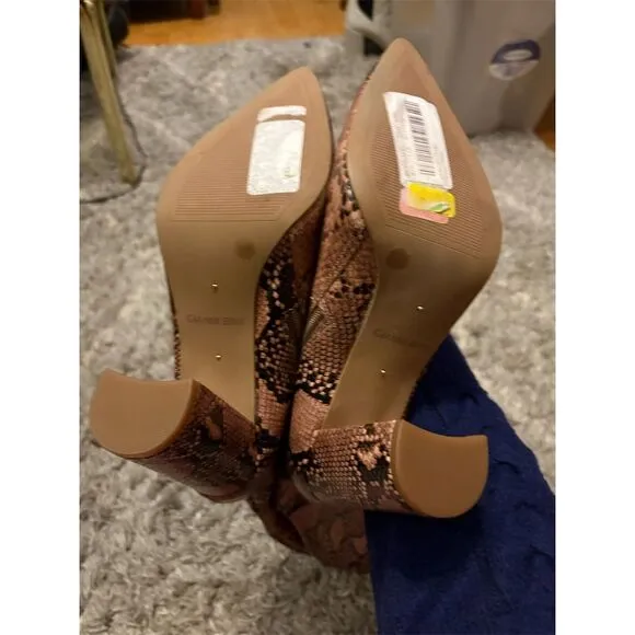 Gianni Bini Women's Snake Print Block Heel Knee High Boots Sz 7.5, Pink &amp; Black
