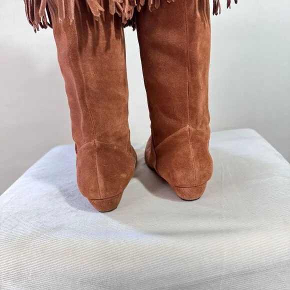 Gianni Bini Womens Suede Achilles Fringe Knee High Festival Boots Brown Size 7.5