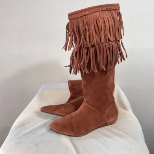 Gianni Bini Womens Suede Achilles Fringe Knee High Festival Boots Brown Size 7.5