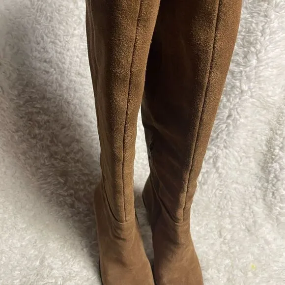 Gianni Bini Barrine leather suede brown over the knee block heels boots SZ9.5M