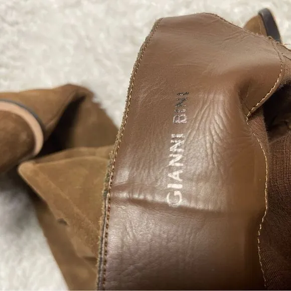 Gianni Bini Barrine leather suede brown over the knee block heels boots SZ9.5M