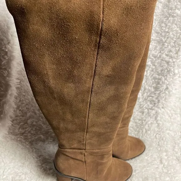 Gianni Bini Barrine leather suede brown over the knee block heels boots SZ9.5M