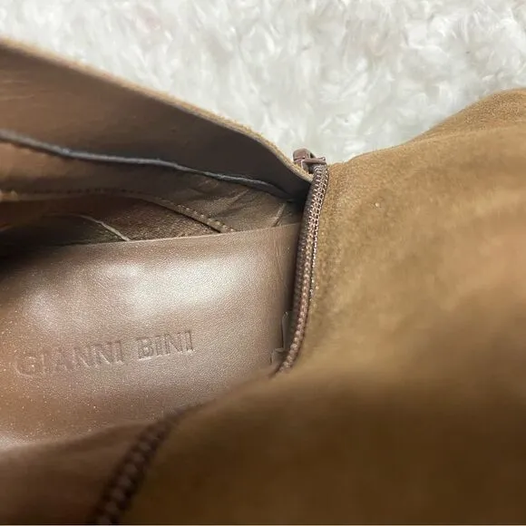 Gianni Bini Barrine leather suede brown over the knee block heels boots SZ9.5M