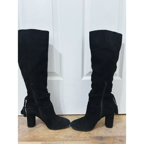 Gibson Latimer Kyra Suede Knee High Tassel Boots In Black