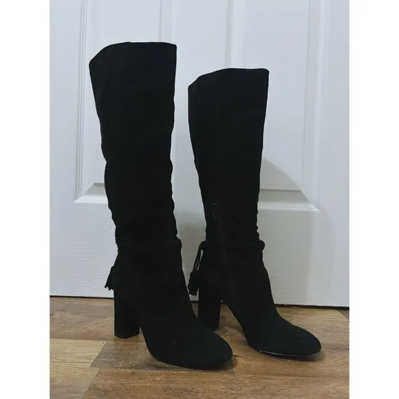 Gibson Latimer Kyra Suede Knee High Tassel Boots In Black
