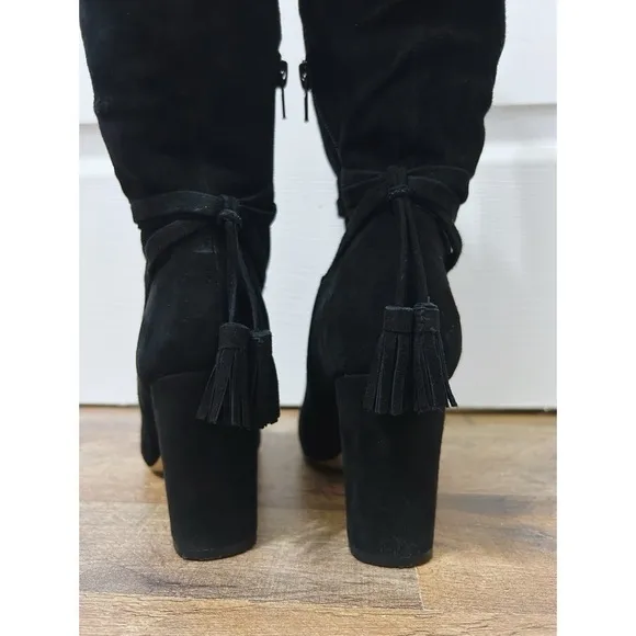 Gibson Latimer Kyra Suede Knee High Tassel Boots In Black