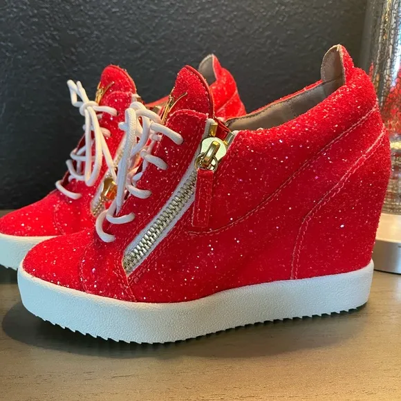 Giuseppe Zanotti Glitter Dual-ZipWedge Fashion Sneakers