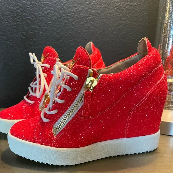 Giuseppe Zanotti Glitter Dual-ZipWedge Fashion Sneakers