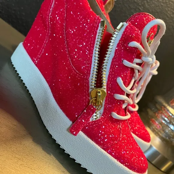 Giuseppe Zanotti Glitter Dual-ZipWedge Fashion Sneakers