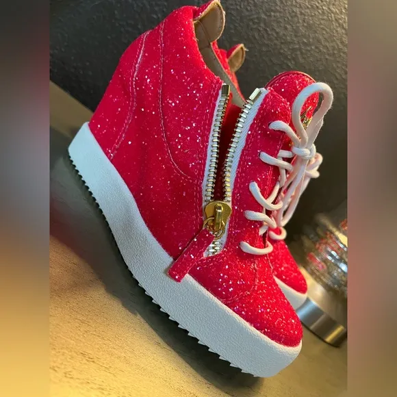 Giuseppe Zanotti Glitter Dual-ZipWedge Fashion Sneakers