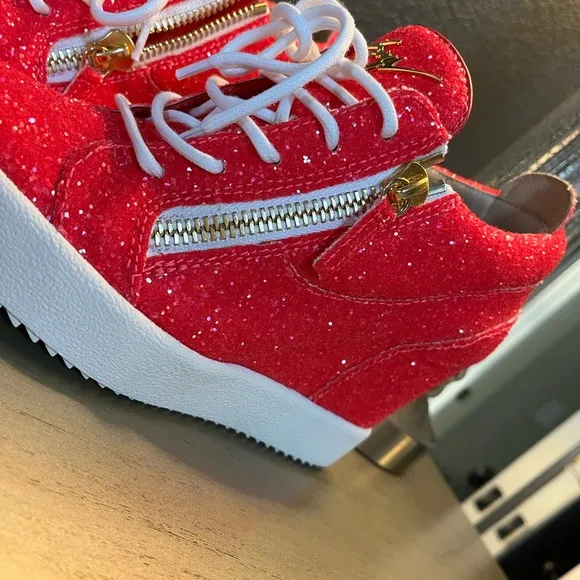 Giuseppe Zanotti Glitter Dual-ZipWedge Fashion Sneakers