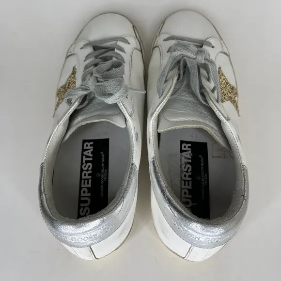 Golden Goose Women's White and Silver casual Sneakers Sz 41 US 10 skateboarding