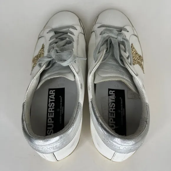 Golden Goose Women's White and Silver casual Sneakers Sz 41 US 10 skateboarding