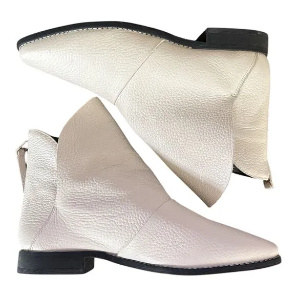 GOLO Scrunch Leather Bootie Back Zip Draped Ankle Boots Size 8 Womens White