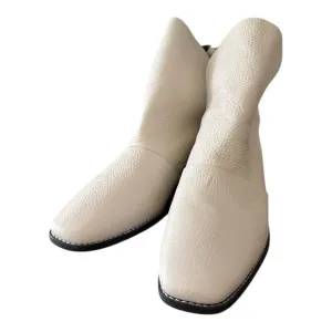 GOLO Scrunch Leather Bootie Back Zip Draped Ankle Boots Size 8 Womens White