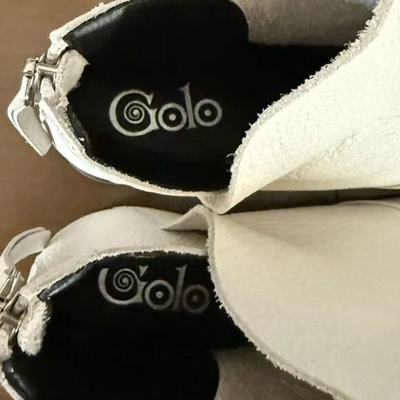 GOLO Scrunch Leather Bootie Back Zip Draped Ankle Boots Size 8 Womens White