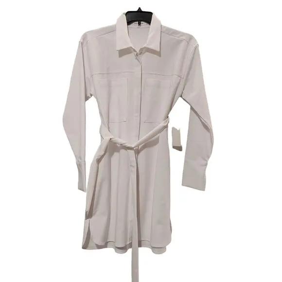 Good American Committed To Fit Poplin Belted Shirt Dress White Womens Size 3 NWT