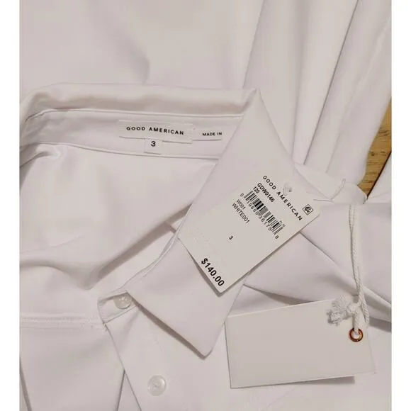 Good American Committed To Fit Poplin Belted Shirt Dress White Womens Size 3 NWT