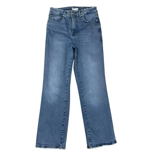 Good American Raw Hem Straight Jeans Size 8/29 Style GCSNF602T BLUE858
