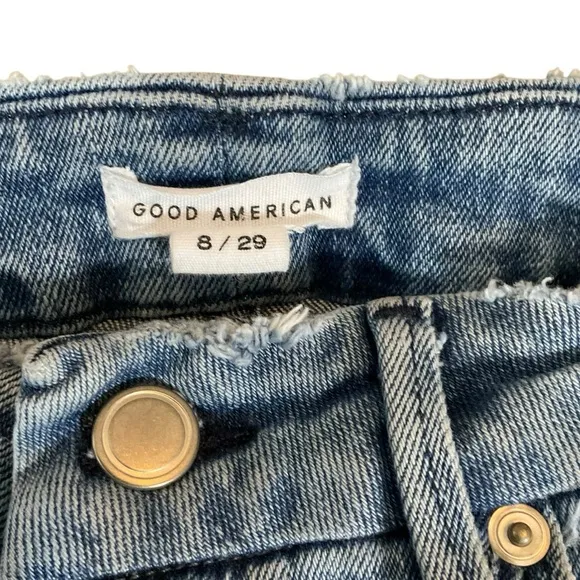 Good American Raw Hem Straight Jeans Size 8/29 Style GCSNF602T BLUE858