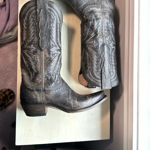 Gray Leather Cowboy Boots