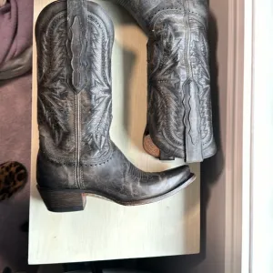 Gray Leather Cowboy Boots