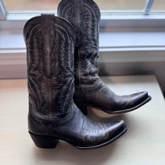 Gray Leather Cowboy Boots
