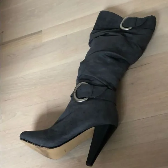 Gray Suede Knee High Boots