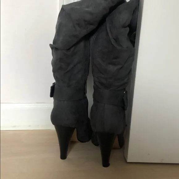 Gray Suede Knee High Boots