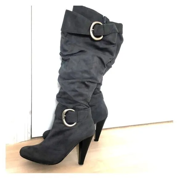 Gray Suede Knee High Boots