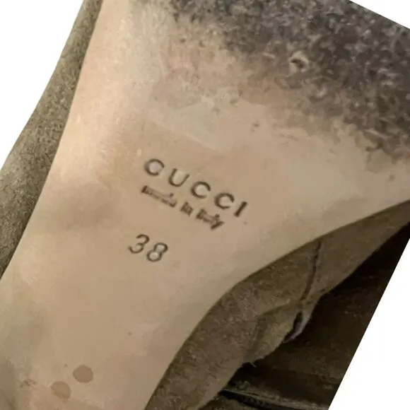 Gucci Brown Suede Heeled Ankle Boots Size 8 With Gold GG Hardware