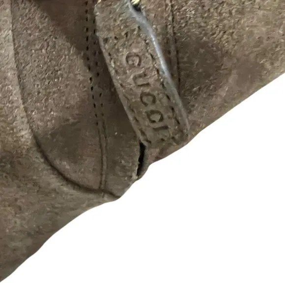 Gucci Brown Suede Heeled Ankle Boots Size 8 With Gold GG Hardware
