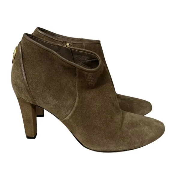 Gucci Brown Suede Heeled Ankle Boots Size 8 With Gold GG Hardware