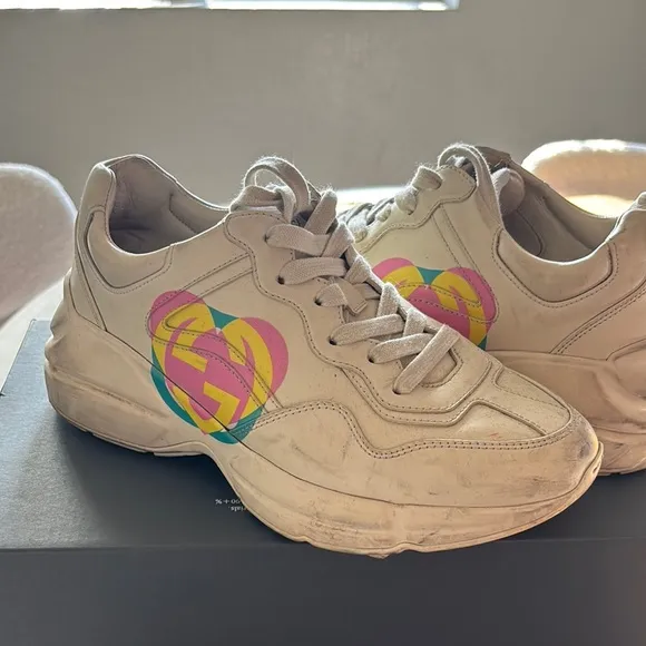 Gucci Women's Cream Sneakers with Multicolor Logo