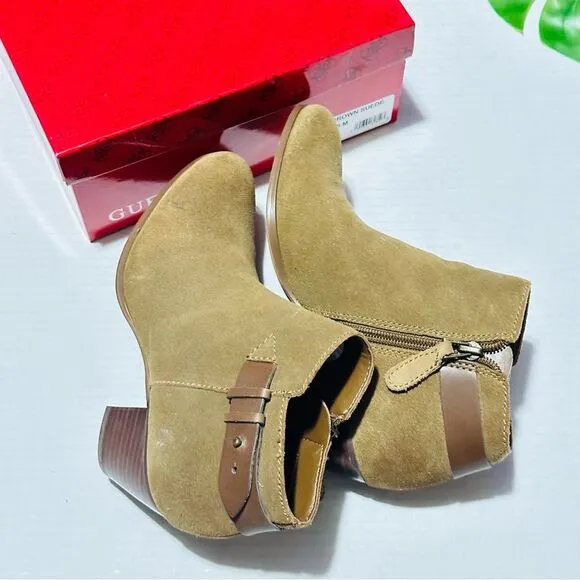Guess Geora Medium Brown Leather Suede Ankle Booties