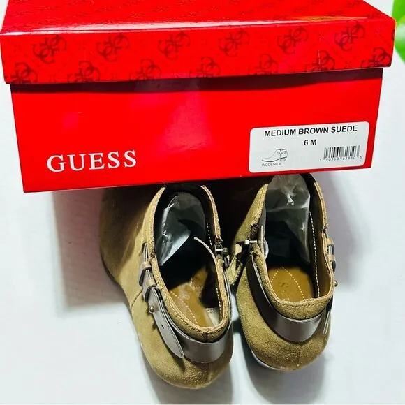 Guess Geora Medium Brown Leather Suede Ankle Booties