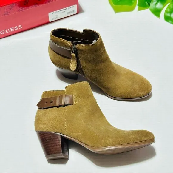 Guess Geora Medium Brown Leather Suede Ankle Booties