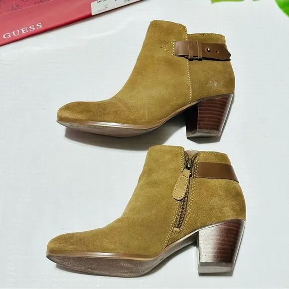 Guess Geora Medium Brown Leather Suede Ankle Booties