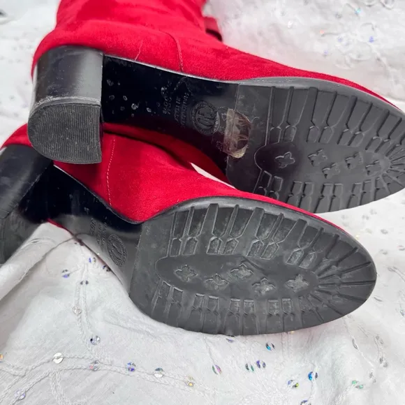 Handmade Italian Red Suede &amp; Leather Knee High Boots – Size 6.5 / EU 36.5