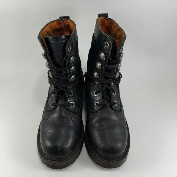 Harley Davidson Vintage Moto Riding Boots Womens Size 6 Black Leather Logo