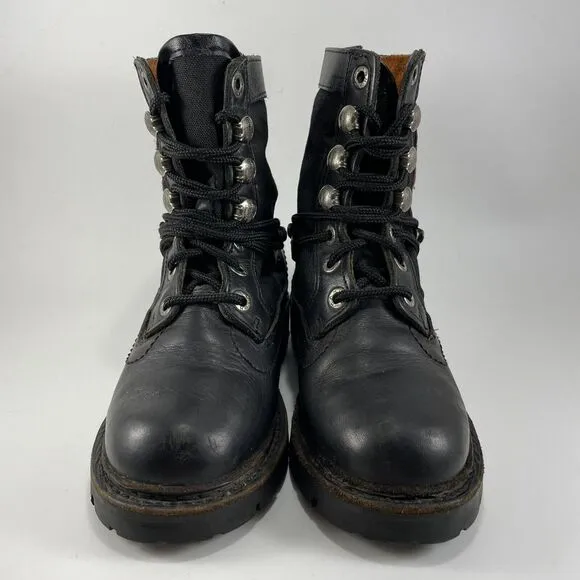 Harley Davidson Vintage Moto Riding Boots Womens Size 6 Black Leather Logo
