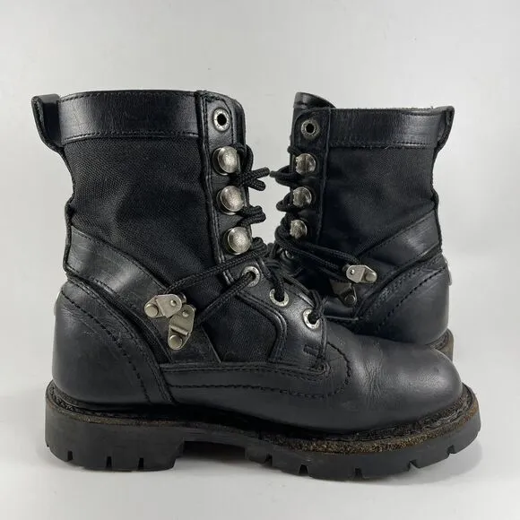 Harley Davidson Vintage Moto Riding Boots Womens Size 6 Black Leather Logo