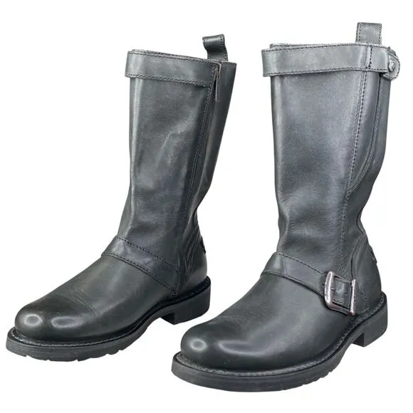 Harley Davidson Women's Dulcie Grey Black Leather Moto Boot Size US 6