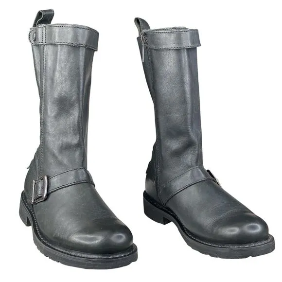 Harley Davidson Women's Dulcie Grey Black Leather Moto Boot Size US 6