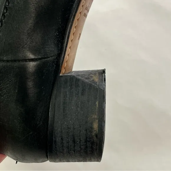Harley Style Vintage Black Heeled Boots Round Toe Leather Pull-On Tabs Women's 9