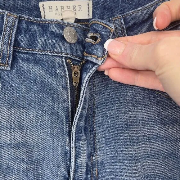 Harper Heritage High Rise Flare Jeans Distressed Medium Wash Raw Hem Size 27