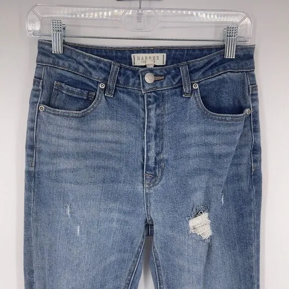 Harper Heritage High Rise Flare Jeans Distressed Medium Wash Raw Hem Size 27