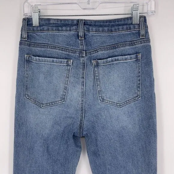 Harper Heritage High Rise Flare Jeans Distressed Medium Wash Raw Hem Size 27