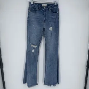 Harper Heritage High Rise Flare Jeans Distressed Medium Wash Raw Hem Size 27